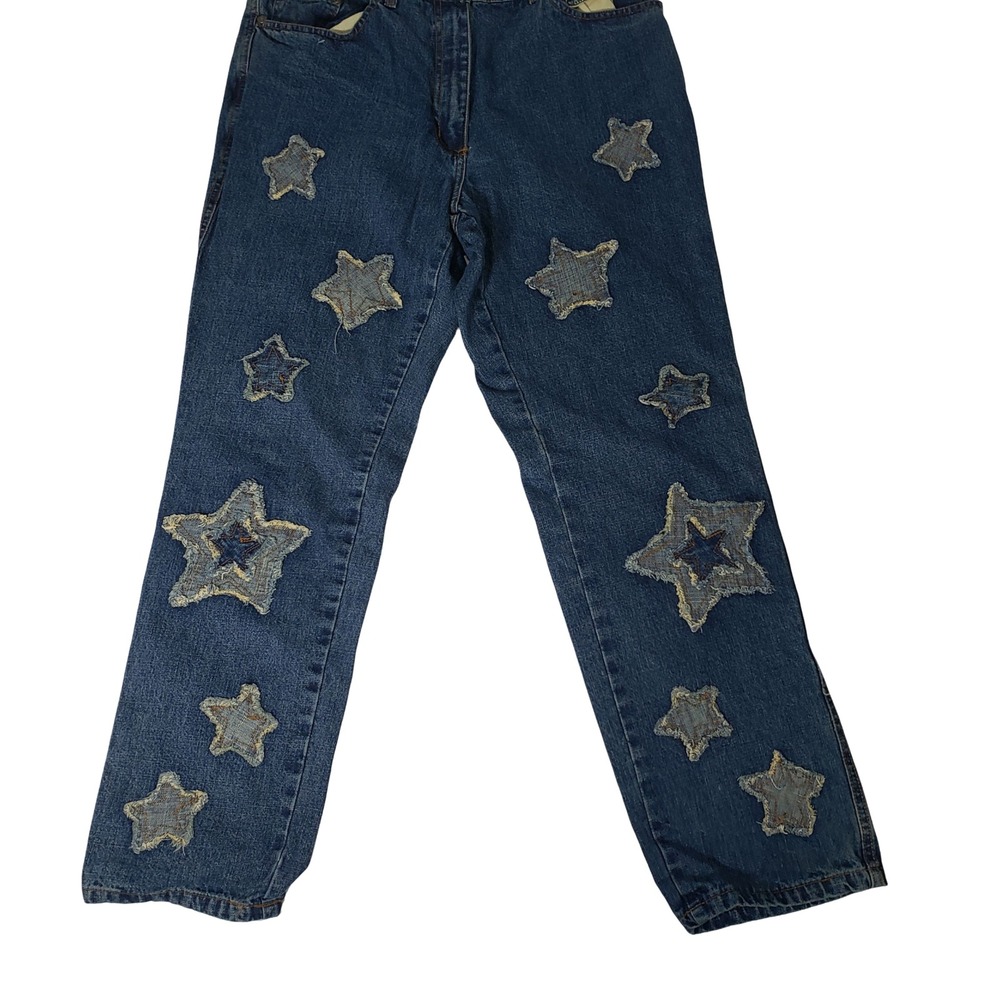 Roaman's Star Applique Straight Leg Jeans Medium Wash Blue Denim High Rise 14W